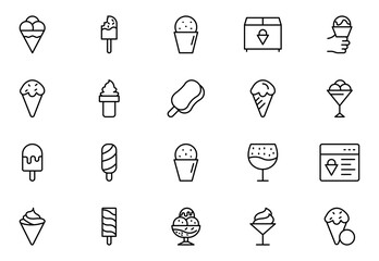 Ice Cream Line Icons Set. Editable Stroke. Pixel Perfect. For Mobile and Web. Contains such icons as Ice Cream, Cone, Frozen Food, Summer, Vanilla Ice Cream