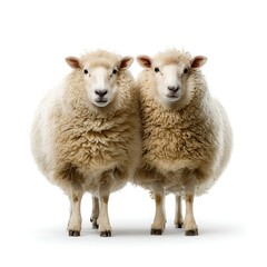 Fototapeta premium A pair of fluffy sheep standing side by side. Friendly composition for children's farm materials.