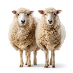 Obraz premium A pair of fluffy sheep standing side by side. Friendly composition for children's farm materials.