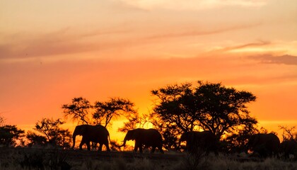 Fototapeta premium Elephants Silhouette Sunset