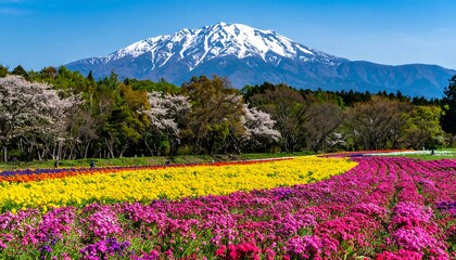 Fototapeta premium Flower field with mountain