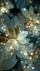 Glowing, ethereal flowers in soft teal and gold