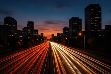 Obraz premium Dynamic urban traffic creating vibrant streaks of light in colorful motion blur photography