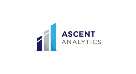 Ascent Analytics logo featuring stylized skyscrapers symbolizing growth and data analysis.