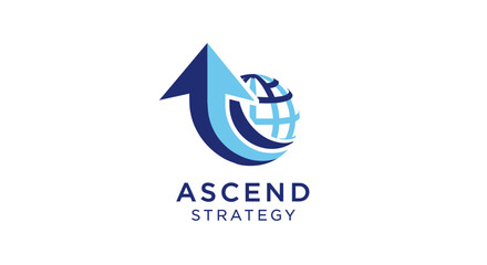 Upward trending arrow encircling a globe, symbolizing Ascend Strategy's global growth and success.
