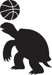 Black Silhouette Vector of a Turtle Playing Basketball, Isolated on White Background