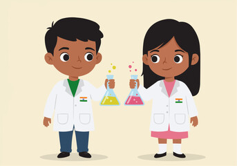 Fototapeta premium Indian Children as Scientists – Vector Design