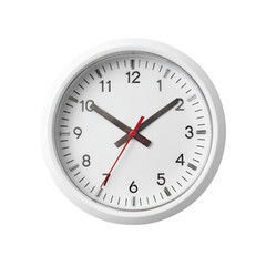 Simple wall clock showing time nearing ten o'clock against a plain white background