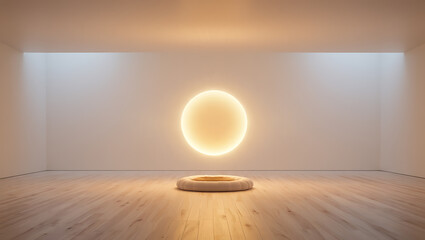 Minimalist Room with Floating Light Orb and Soft Glowing Effect