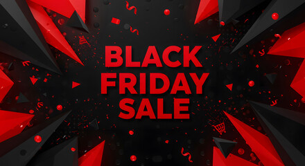 Black friday sale promotion with red and black geometric shapes
