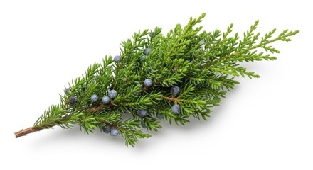 Juniper branch with berries isolated on white background