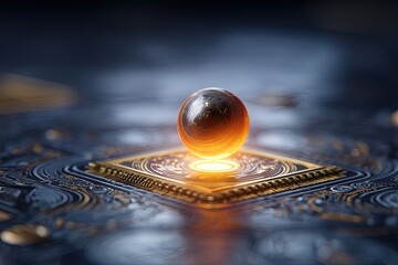 A glowing orb atop a golden CPU