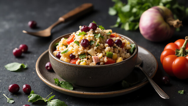 Rainbow Salad with Bold Color Contrast on Dark Backdrop – Vibrant Healthy Dish

