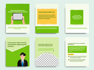 Green yellow social media tutorial, tips, trick, did you know post banner layout template set with torn paper design element