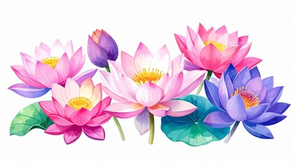 template of beautiful lotus flower isolated on white background.