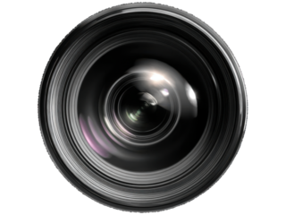 Gleaming camera lens aperture with concentric rings and light reflections glass optical, Isolated, Png Transparent Background