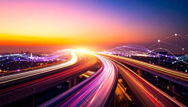 City highway at sunset with motion blur