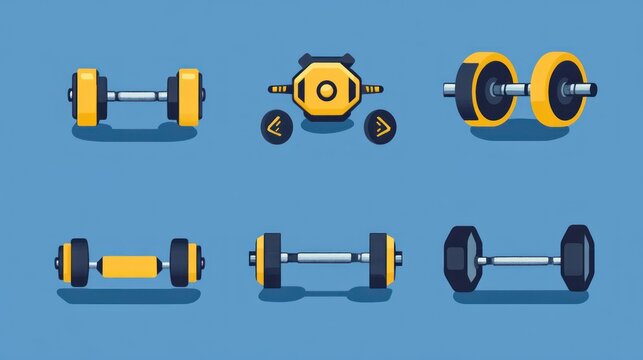 Fitness dumbbells in various views