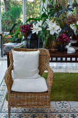  Empty chairs and table against wall at home