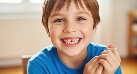 Happy Boy with Missing Tooth Smiling, Cute Kid Portrait