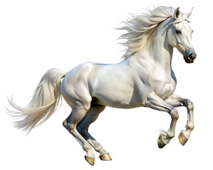 Obraz premium handsome white stallion galloping jumping isolated on white background PNG , AI GENERATED