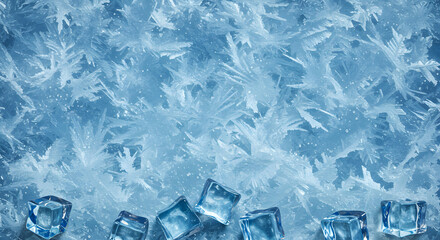 Winter scene with ice crystals and cubes