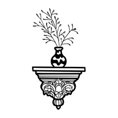 vintage wall shelf with plant in a decorative vase © Zen20