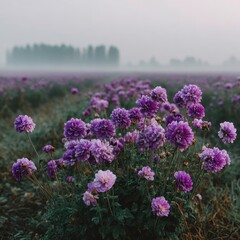 Misty field of purple blooms