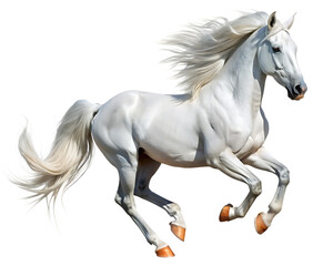  handsome white stallion galloping jumping isolated on white background PNG , AI GENERATED