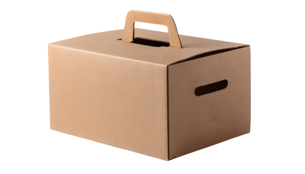 cardboard box with hanlde isolated on white background