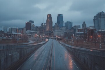 Fototapeta premium Empty city highway at dawn, urban view
