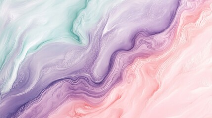 Obraz premium A smooth, fluid abstract background with pastel gradients in shades of lavender, pink, and mint, creating a soft and calming effect