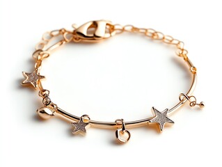 Delicate gold anklet with starshaped charms, adorned with glitter accents