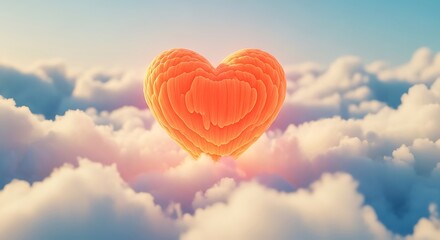 Fototapeta premium Photo of a pixelated heart floats peacefully on a fluffy cloud in the bright sky