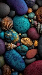 Obraz premium Colorful rocks and shells close-up
