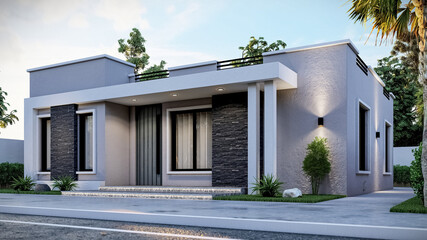 3D illustration of an elegant one-story villa 2