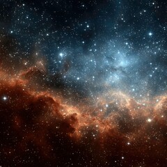 Naklejka premium Cosmic nebula, swirling red-orange and blue-white clouds of gas and dust, scattered stars