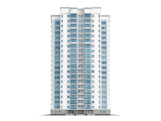 Tall white residential building with many blue windows image, Isolated, Png Transparent Background