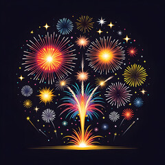 Pyrotechnics and fireworks set with show symbols on black background realistic isolated vector illustration