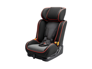 Black child safety seat with orange trim transportation, Isolated, Png Transparent Background