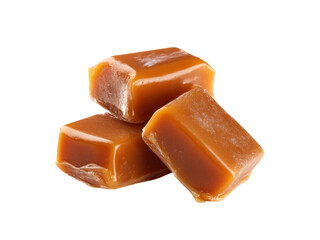 Three chewy caramel candies stacked candy sweet, Isolated, Png Transparent Background
