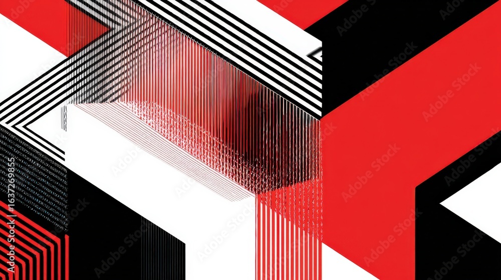 Poster abstract composition with zigzag lines and contrasting color blocks, isolated on a white background