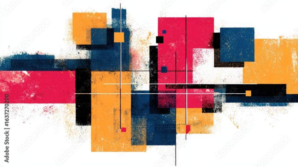 Poster abstract design with grid patterns and bold color contrasts, isolated on a white background