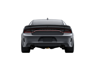 Sleek grey sports car rear view with black accents automobile vehicle, Isolated, Png Transparent Background