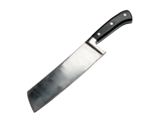 Heavy steel kitchen cleaver with black handle knife metal, Isolated, Png Transparent Background