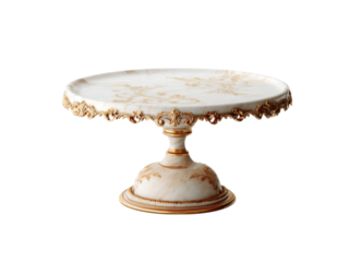 Ornate marble cake stand with gold accents image, Isolated, Png Transparent Background