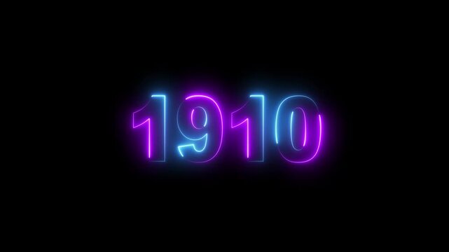 Glowing Neon 1910 neon line text. Abstract 1910 neon text animation ,For neon color Glowing neon number text background 4k video animation . 1901 