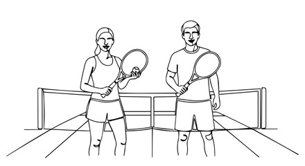 Summer weekend activities include tennis on sunny day, man and woman with tennis racket. Summer weekend outdoor is a sporty lifestyle. Happy summer weekend during holiday, vacation or just free time.