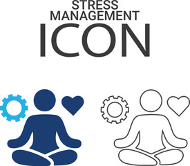 Stress management Line art icons design. Containing massage, yoga, spa, relaxation, health, exercise, diet, wellbeing, meditation, aromatherapy, and more. Solid icon collection.