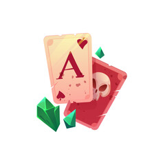 Ace of Spades and Skull Card Vector Illustration with Green Gems
